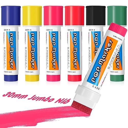 Jetec 6 Pcs Acrylic Paint Markers 30mm Felt Tip Colored Jumbo Marker Waterproof Permanent Ink Neon Glass Markers for Rock Stone Ceramic Wood Canvas Tag Signs Calligraphy and Outdoor Paintings