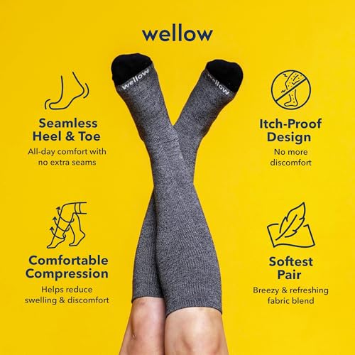 Image of Wellow Knee High Compression Socks for Men & Women, 18-25 mmHg, Bamboo Viscose, Swelling Relief