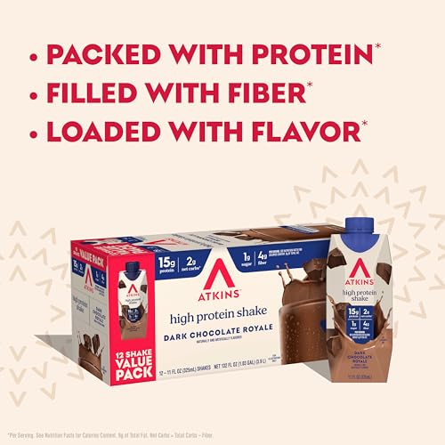 Image of Atkins Dark Chocolate Royale Protein Shake, High Protein Shakes, Low Glycemic, Low Carb and Low Sugar Chocolate Flavored Protein Shakes, Keto Friendly, 12 Count