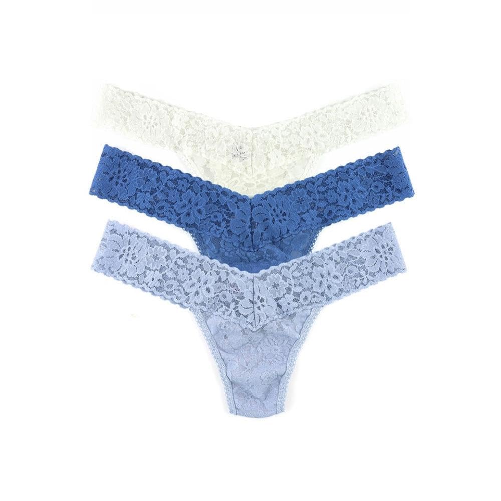 Hanky Panky Daily Lace Low Rise Thong - Mutande Donna in Pizzo Elasticizzate, Set 3 Pz, Tanga Donna con Vita Bassa - Slip Donna Cotone e Nylon, Lingerie per Completo Intimo Donna, Taglia Unica