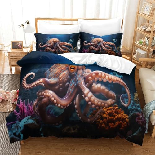 Parure de lit pieuvre 3D microfibre respirante housse de couette zippée King 3 pièces - 3