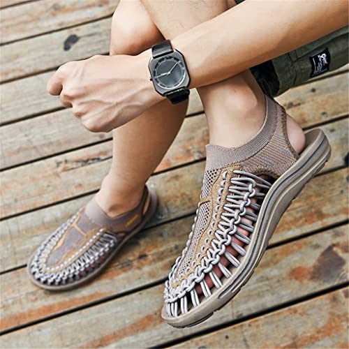 Handmade Weaving Men'sSandals Outdoor Casual Beach Sandals Breathable Soft Non-Slip Mesh Men's Slippers(D,7)3