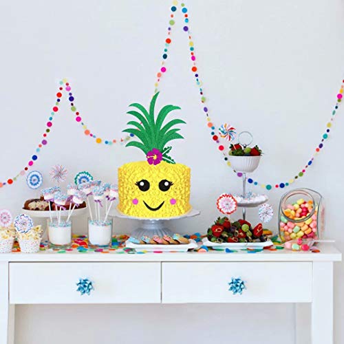 Palksky Glitter Big Pineapple Cake Topper Set With Eyes, Dimple, Mouth/Tropical Hawaiian Aloha Luau Themed Party Cake Decoration Supplies For Birthday Wedding Baby Shower(6.8X5.8Inch) #TOP5