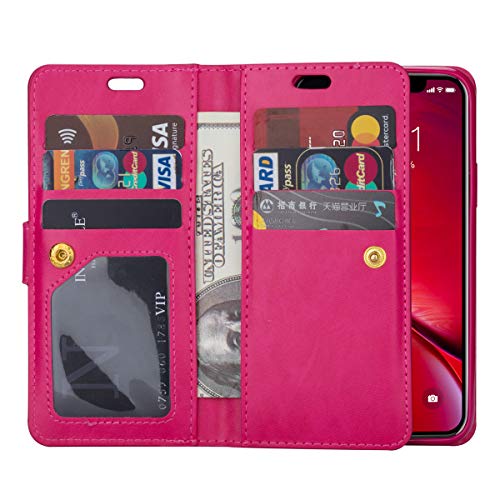 Folice Iphone 11 Pro Zipper Wallet Case, [Magnetic Closure] 9 Card Slots, Pu Leather Kickstand Wallet Cover Durable Flip Case For Apple Iphone 11 Pro 5.8Inch 2019 (Rosered) #TOP3