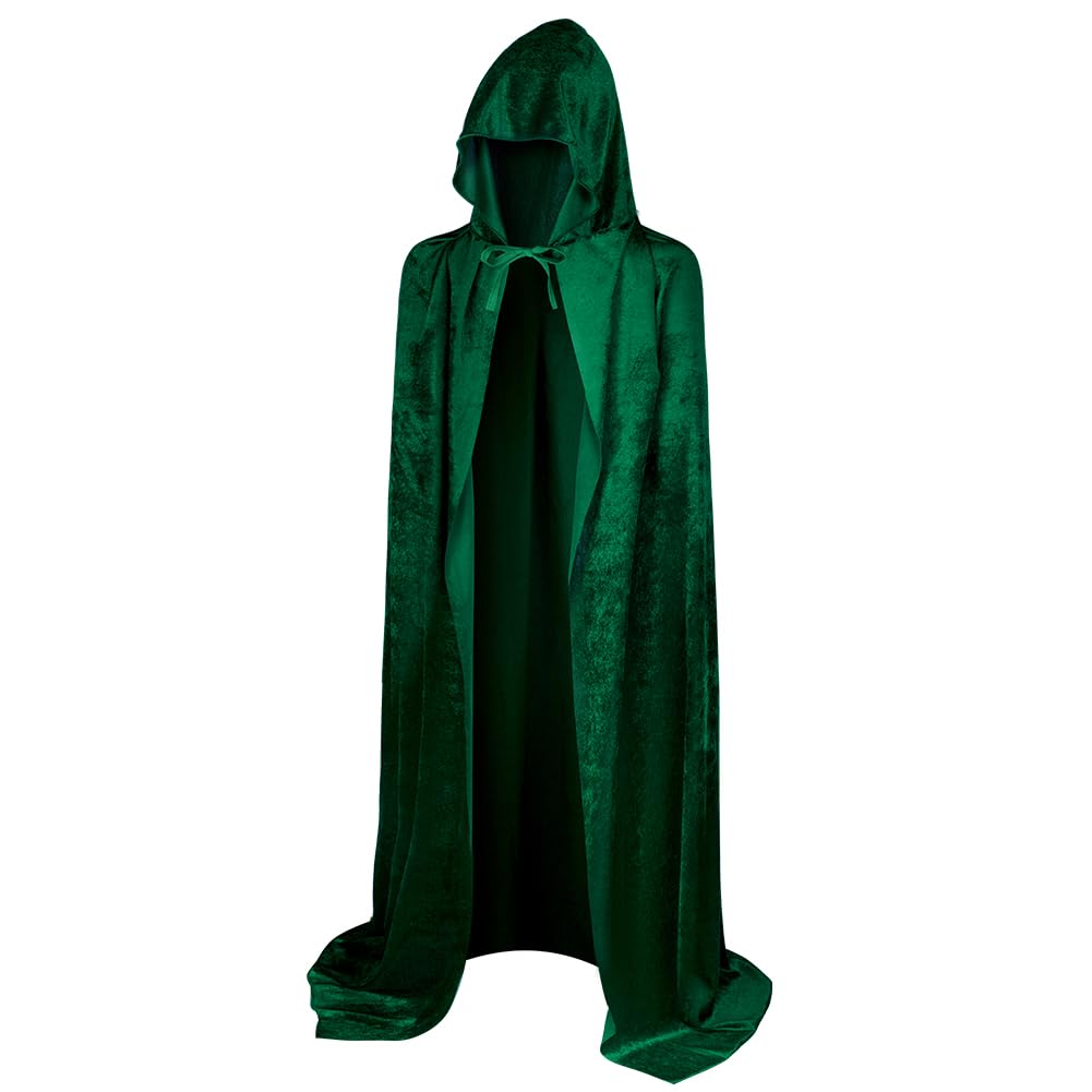 AOOWU Zielona peleryna, Halloween, peleryna z kapturem, czarownica, akcesoria do cosplay, kostium dla dorosłych, ponury żniwiarz, peleryna, długi płaszcz dla wampira, na Halloween, imprezę rodzinną