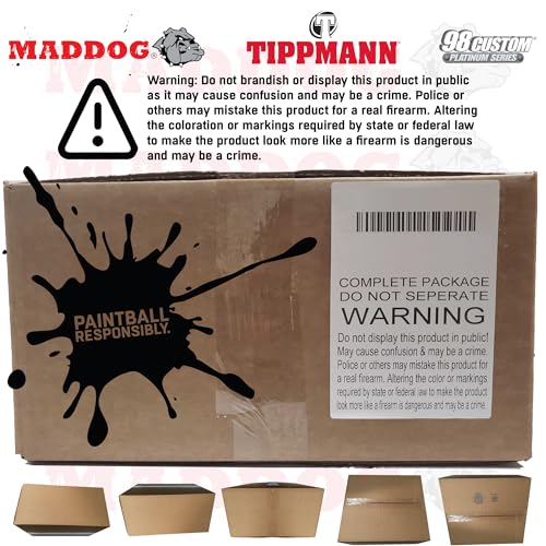 Maddog Tippmann 98 Custom Ultra Basic Paintball Gun Marker & Accessory Starter Package [HPA] | Silver Kit - Marker, 48ci/3000psi Compressed Air Tank, Mask, Hopper, Harness & Pods