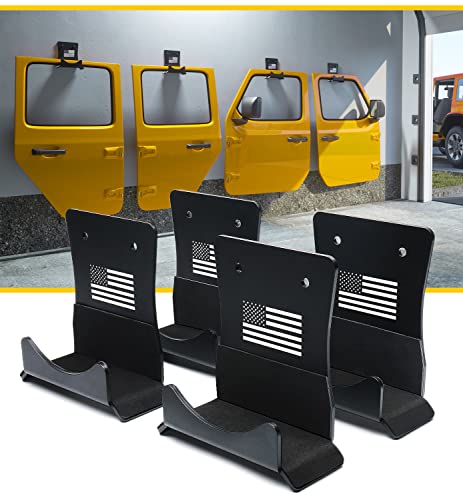 LUMENIX Heavy Duty Door Storage Hangers Bracket Wall-Mounted Systems Kits Doors Holder Racks Compatible with 1956-2025 Jeep Wrangler CJ YJ TJ JK JKU JL JLU LJ JT (4 PCS U.S. America Flag Pattern)