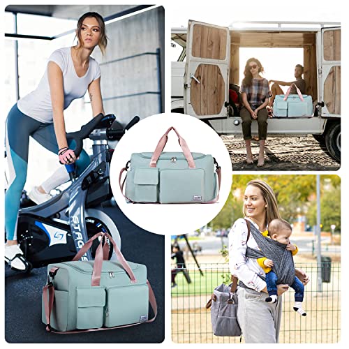 Fioretto Womens Mens Sports Gym Bag Duffle Bag With Shoes Compartment, Weekend Travel Bag Overnight Bag For Women, Foldable Water Resistant Holdall Hospital Bag For Swimming, Basketball (Green&Pink) #TOP5