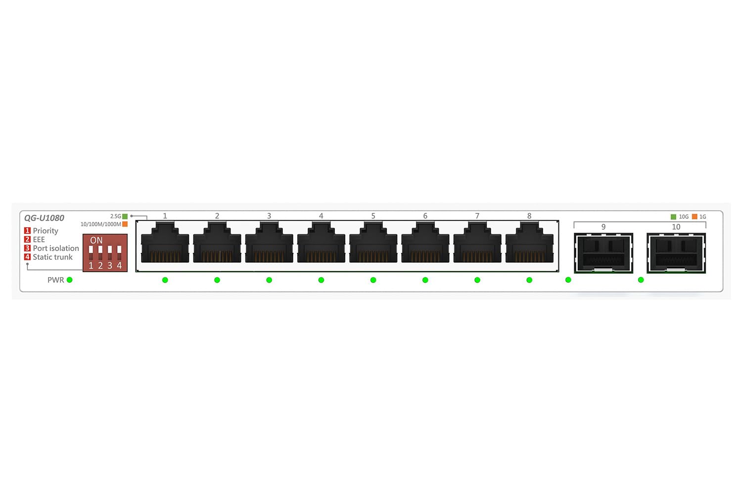 ASUS QG-U1080 8-portowy przełącznik 2,5 G i 2 porty 10G SFP Plus, 4 tryby inteligentne, koncentrator sieci domowej, separator Ethernet, Plug and Play, łatwa konfiguracja, cichy