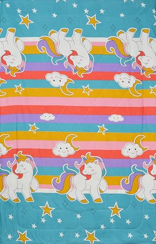 Image of Unicorn Combo Bedsheet Set with Comforter for Kids | Soft & Cozy Bedding Set | Lightweight Pillow | Cute Unicorn Print Single Bed 1 Bed Sheet abd 1 Pillow Cover