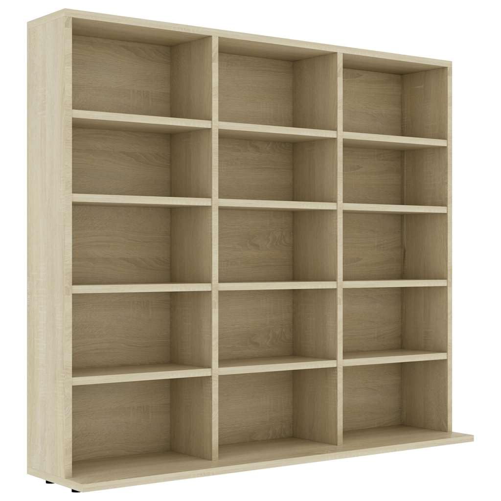 vidaXL CD Regal mit 15 Fächern DVD Bluray Medienregal Medienschrank Aufbewahrung Standregal Regalwand Bücherregal Sonoma-Eiche 100x23x89,5cm Holzwerkstoff