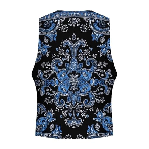 Blue Paisley Bandana Suit Vest for Men Slim Fit Sleeveless Jacket V Neck Business Waistcoat Button Up Dressy Top 7