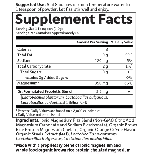 Garden Of Life Dr. Formulated Whole Food Magnesium 419.5G Powder - Orange, Chelated, Non-Gmo, Vegan, Kosher, Gluten & Sugar Free Supplement With Probiotics - Best For Anti-Stress, Calm & Regularity #TOP4