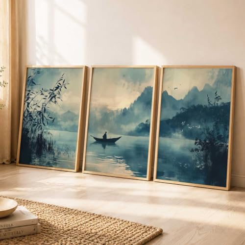 Image of kotart Big Aesthetic Nature Art Wall Framed Posters | Japanese Nature View Framed Poster for Living Room Bedroom Wall Decor Set Of 3 (13X17 inch)