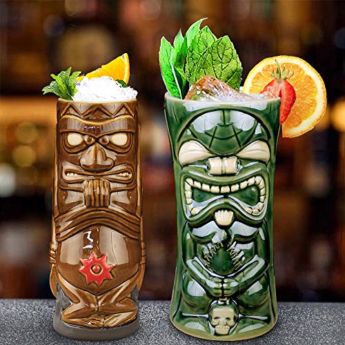 Tiki Mugs Set of 4 — Large Ceramic Hawaiian Luau Party Mugs Drinkware Tiki Bar Mugs for Cocktails-TJB06 (4) - Thumbnail 7
