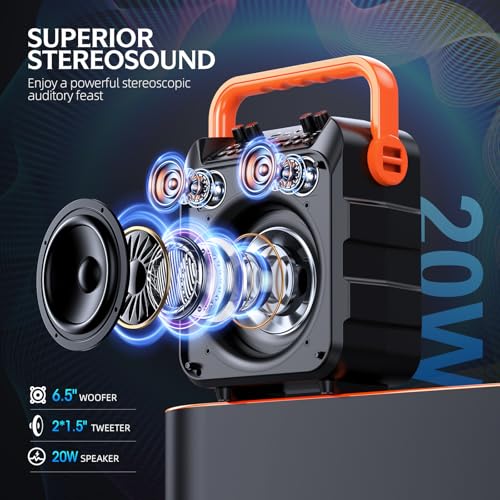 Karaoke Machine with 2 Wireless Mics,Portable Bluetooth Speaker & TWS Mode, 20W HD Sound with 6 Light Effects for Home/Outdoor/Gifts – 10H Playtime, AI Voice Changer (Orange) - Image 4