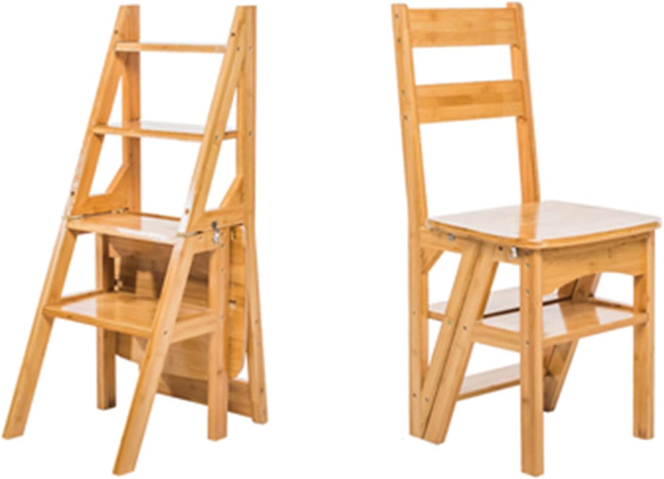 Wooden 4 Step Ladder Stool, Folding Step Stool Portable Ladder Chair Stool Multifunction Stepladder/Stairway Chair for Home Library Office