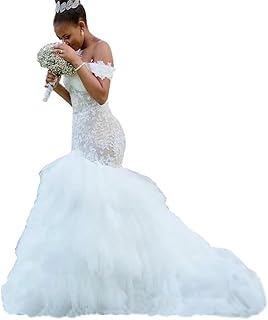 Modest Mermaid Wedding Dresses 2025 Off Shoulder Ruffles Tulle Long Lace Bridal Gowns with Long Train Yxxy187