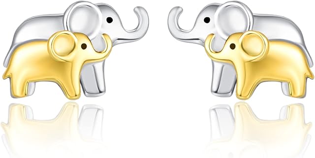 KINGWHYTE Elephant Earrings for Women 925 Sterling Silver Elephant Stud Earrings Elephant Jewelry Gift for Women Girls Girlfriend Daughter