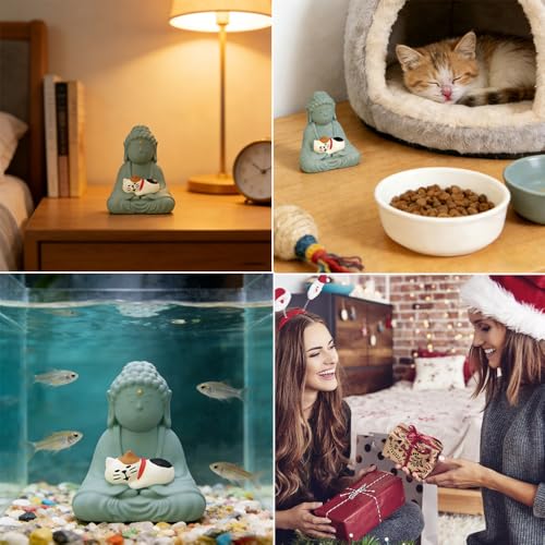 Estatua Mini Buda Sonriente con Gato para Decoración miniatura 5