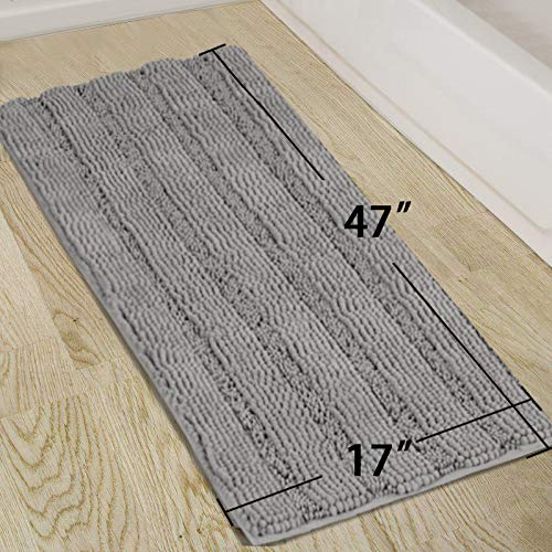 Luxury Bath Runner For Bathroom Gray Bathroom Rug 47 X 17 Inches Shaggy Bath Mat, Soft Plush Anti-Slip Shower Rug, Microfiber Shaggy Bathroom Mat Machine Washable Bath Rug For Bathroom, Dove Gray #TOP4