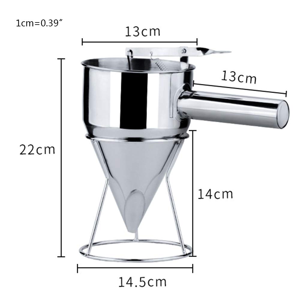 Stainless Steel Belt Funnel Pancake Batter Dispenser with Handle and Frame Rack Cupcake Batter Mixer Maker Funnel