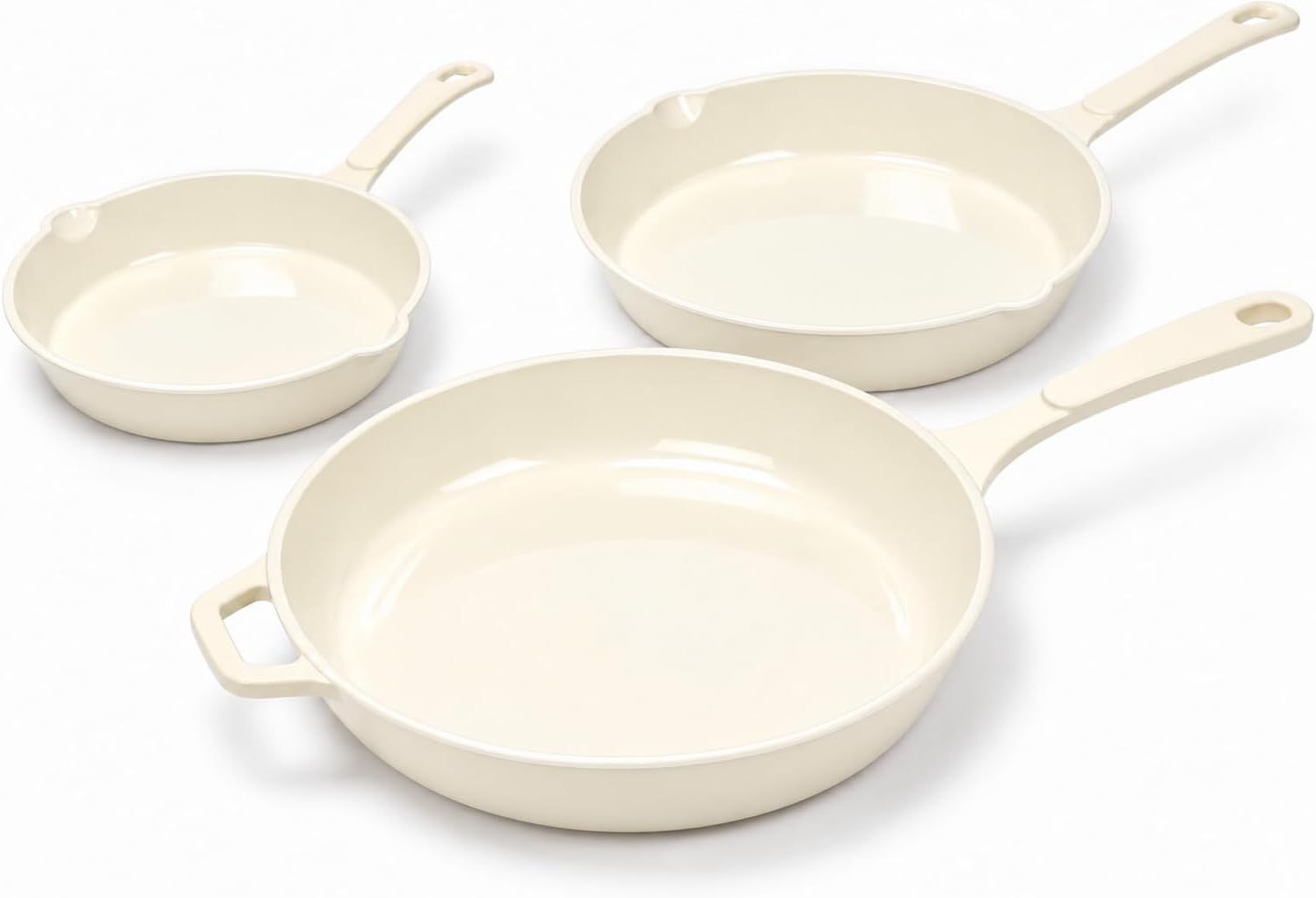 Hisencn Enameled Cast Iron Skillet,Ceramic Cast Iron Frying Pan Sets,White