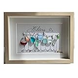 Sea Glass Art for Cocktail Parties, Charming Handmade Sea Glass Artwork, for Beach Wedding Party Decor, Cocktail Party Ornament, DIY Frame Decor Gift for Friends (Style A)