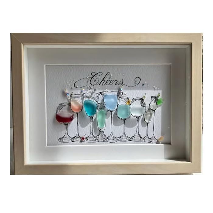 Sea Glass Art for Cocktail Parties Charming Handmade Sea Glass Artwork for Beach Wedding Party Decor Cocktail Party Ornament DIY Frame Decor Gift for Friends (Style A)