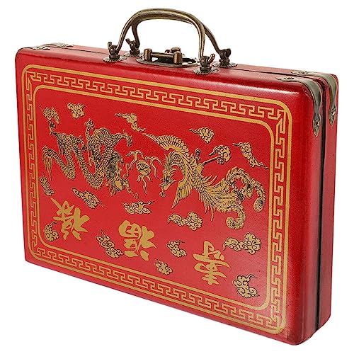 Caja portátil vintage para mahjong de madera miniatura 1