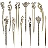 12 Pieces Chinese Women Hair Sticks, AUHOKY 12 Styles Vintage Bronze Decorative Hair Pin Chopsticks, Antique Retro Hair Forks for Hair DIY Accessory