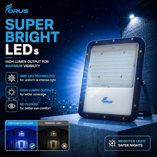 Image of Forus 200W LED Flood Light IP67 Waterproof, Blue Outdoor Decorative Floodlight for Garden Decor, Landscape, Parking, Warehouse, High Mast Security Light with 4 Year Warranty
