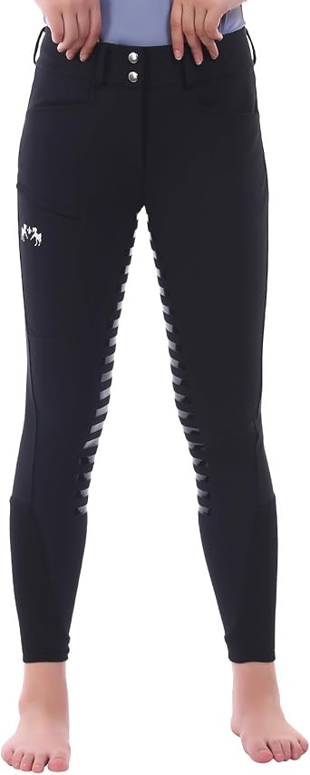 Equine Couture Ladies Techno Extended Knee Patch Breeches- Black- 24