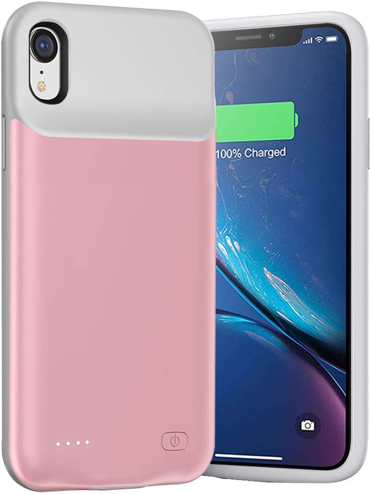 Battery Case for iPhone XR, 6500mAh Ultra-Slim Portable Charger Case Rechargeable Battery Pack Charging Case Compatible with iPhone XR (6.1 inch)-Pink