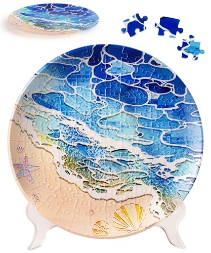 Image of PieceRelax 3D Puzzle Plate 124 Pieces - Shells and the Sea - Jigsaw Puzzle for Adults, Decorative Plate with Durable Plastic Pieces, Ideal Gift for Home or Office Decor [PL1011]
