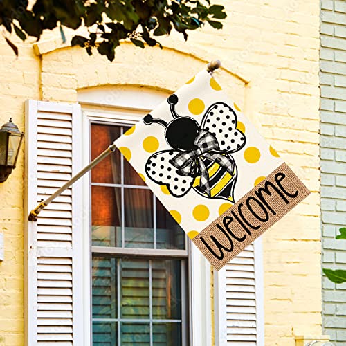 Avoin Colorlife Summer Polka Dot Bee Welcome House Flag 28X40 Inch Double Sided Outside, Seasonal Holiday Burlap Yard Outdoor Decoration #TOP1