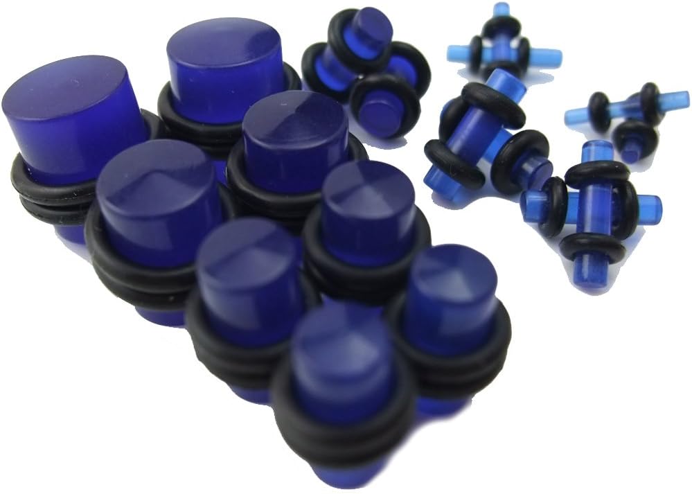 18 Pc Blue Glow Acrylic Plug Kit 14g-00g Gauges