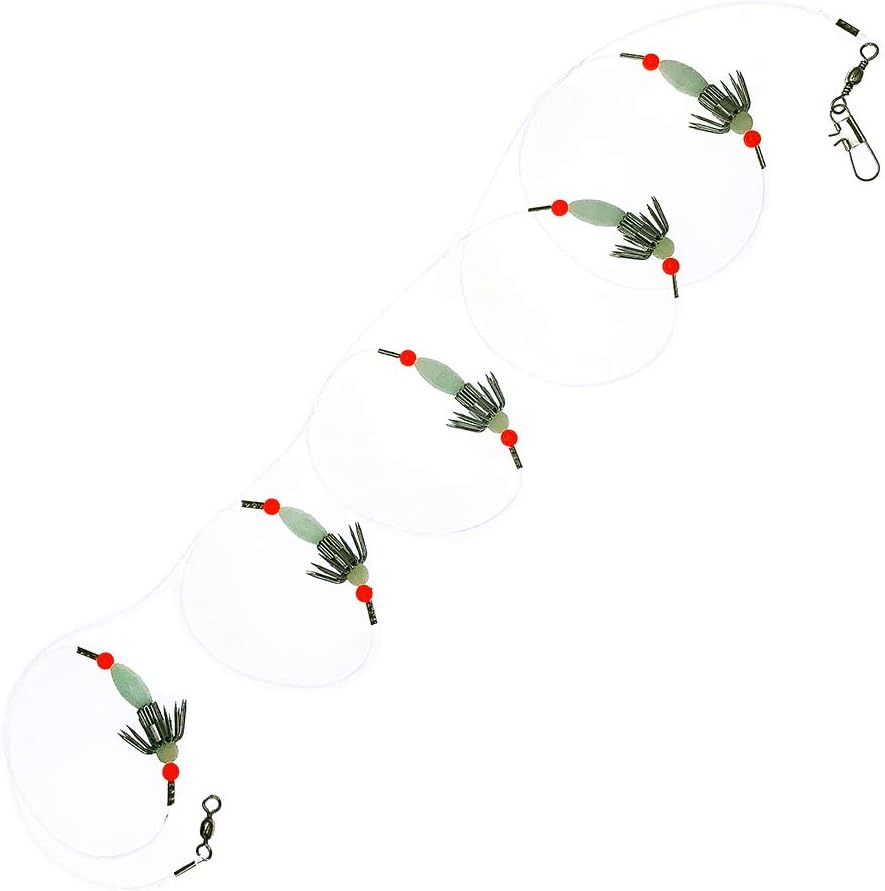 Squid Catcher Jigs, 2 Sets of 5 Hooks High-Visibility Glow Design, for Night and Deep Water Jigging,Ideal for Squid Fishing