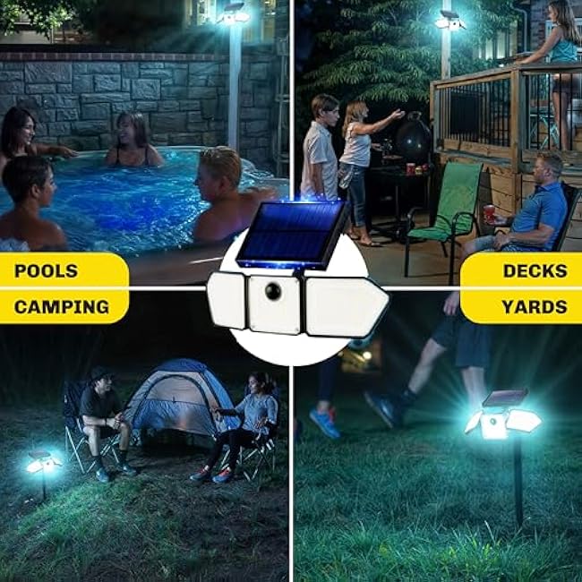 Bionic Flood Light 2 Pk Solar Lights Outdoor Waterproof, Ultra Bright 89 LEDs, 3 Heads Wide Angle Motion Sensor Outdoor Lights for Security, Wall, House, Spot Light, IP65 Waterproof ÿ Stakes Included