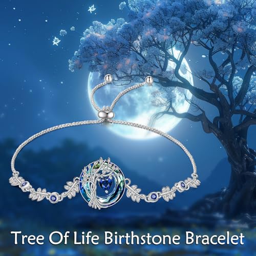 POPLYKE Tree of life Bracelet for Women Sterling Silver Tree Jewelry Birthstone Charm Bracelet Gemstone Anniversary Birthday Christmas Gifts for Wife Mom2