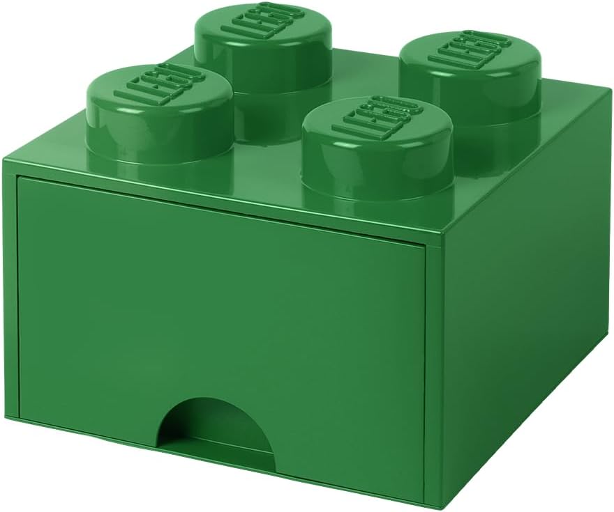 LEGO Brick with 4 Knobs and 1 Drawer Green - Storage Box for LEGO Toys Desk Drawers and Office Supplies Stackable Storage Box Home Decoration Toy Box