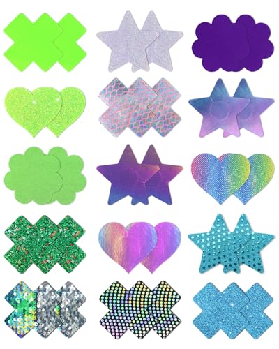 Image of CICKEE Pasties Rave Pack - 15 Pairs Nipple Covers Stickers - Disposable Sticky Breast Petals