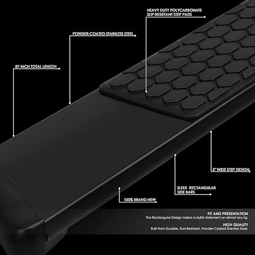 Miniatura 9 de DNA MOTORING STEPB-ZTL-8076-SS - Estribos planos de acero inoxidable de 5.5 pulgadas, compatibles con Ram 1500 Crew Cab de 4 puertas, metáliconegro