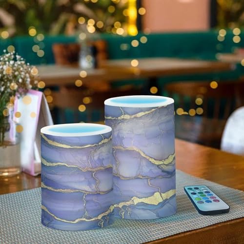 Bougies piliers plastique marbré doré violet maison jardin terrasse