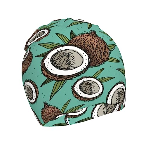 Rqzwdq Tropical Fruit of Coconut Pattern Kids Beanie Hats Warm Knit Beanie Cap Skull Caps Gifts Decor for Boys Girls White