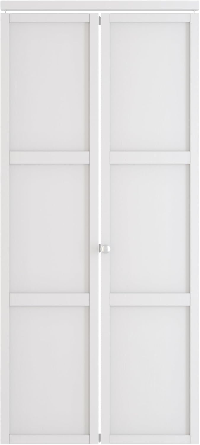 3-Panel Bifold Doors, Interior Closet Slab and Hardware, Perfect for 36'' x 80'' Door Openings, Folding Door for Bedroom, MDF, White