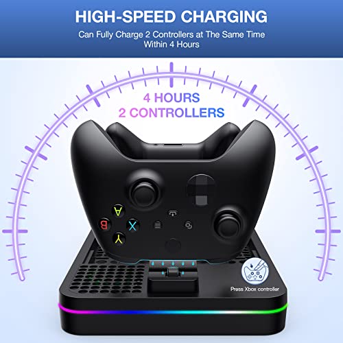 Cooling Fan Charging Stand for Xbox Series X/S Console, Vertical Dual Controller Charger Station Accessories with 2 X 1100mAh Rechargeable Battery, Fast Charging Station with 3 USB Ports&Headset Stand - Image 4