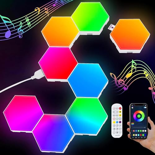 BritPick Hexagon LED Lights,8 Pack RGB Lights Gaming with APP & Remote Control,Hexagonal Smart Lighting Panel Sync to Music for Home Decor, Living Room, Bedroom,Gaming Kids, Adults