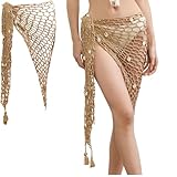 YZYIZHI Halloween Mermaid Skirt for Women, Crochet Fishnet Cosplay Cover Up, Beach Wrap with Shells