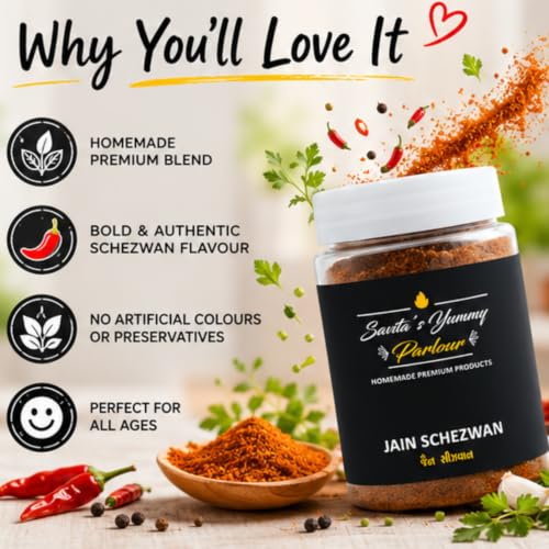 Image of Savita's Yummy Parlour Jain Schezwan - 90g | No Onion, No Garlic | Authentic Indo-Chinese Spice Blend | Homemade Premium Chutney for Rice, Noodles & Snacks